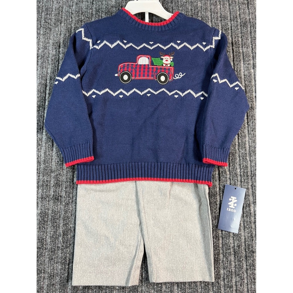 IZOD Holiday Sweater Set Boys 18M Reindeer Truck 2-Piece Christmas Outfit NWT